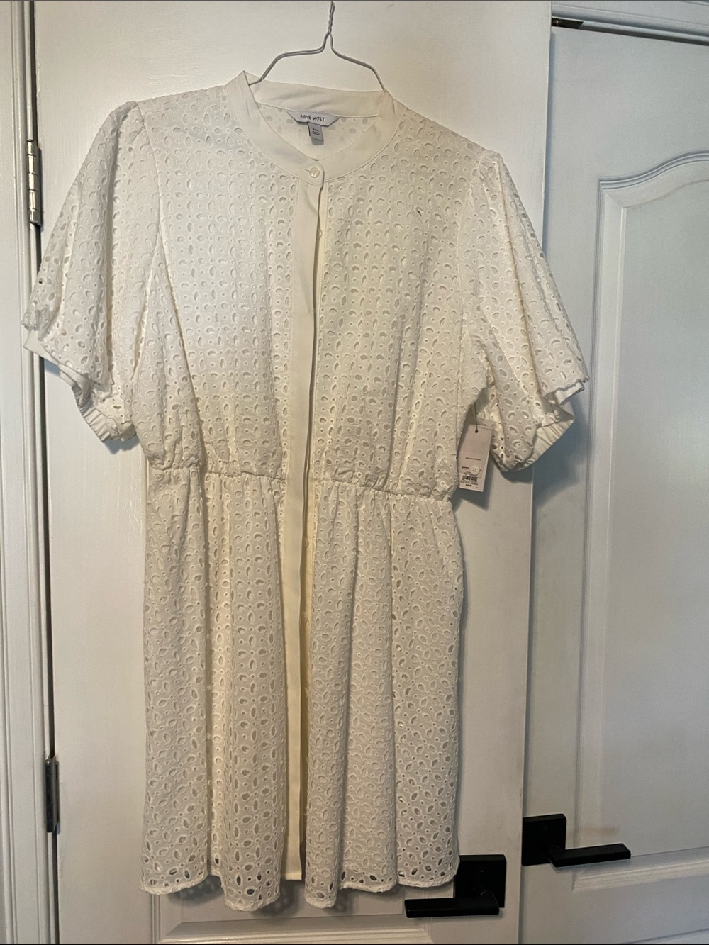Nine West White Eyelet Button-Front Mini Dress
